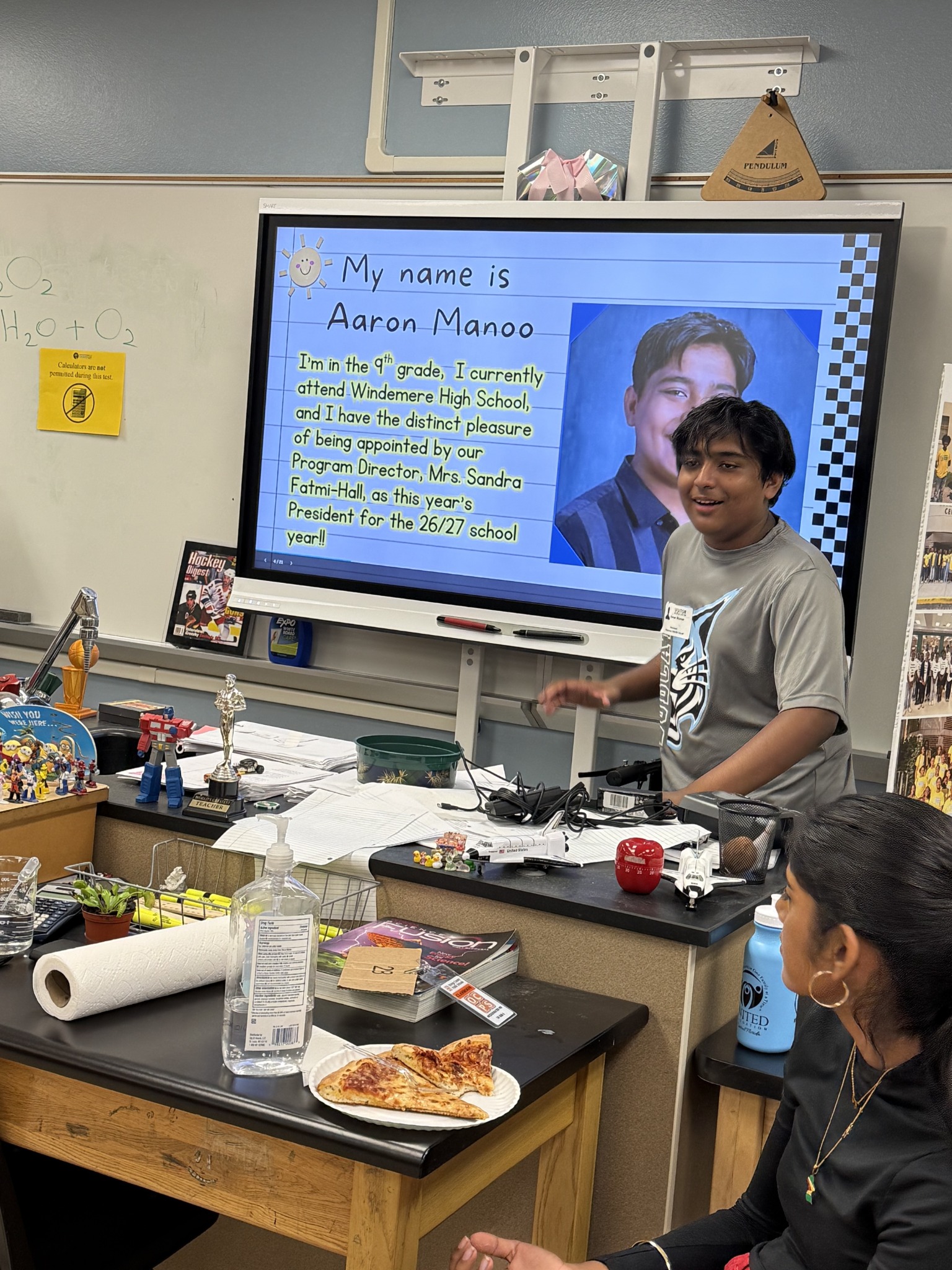 A student participating in a Bridgewater FLU presentation